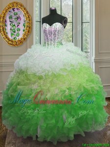 Sleeveless Beading and Ruffles and Sashes|ribbons Lace Up Quinceanera Dresses