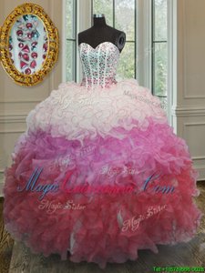 Multi-color Organza Lace Up Quince Ball Gowns Sleeveless Floor Length Beading and Ruffles and Sashes|ribbons