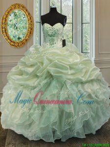 Custom Made Sweetheart Sleeveless Organza 15 Quinceanera Dress Beading and Ruffles Lace Up