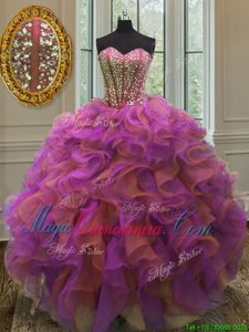 Beautiful Multi-color Lace Up 15 Quinceanera Dress Beading and Ruffles Sleeveless Floor Length