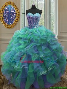 Floor Length Multi-color Quinceanera Dresses Organza Sleeveless Beading and Ruffles