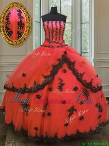 Red Lace Up Sweet 16 Quinceanera Dress Appliques Sleeveless Floor Length