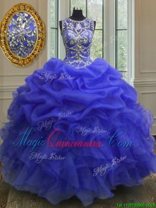 Stunning Floor Length Royal Blue Quinceanera Gowns Scoop Sleeveless Lace Up
