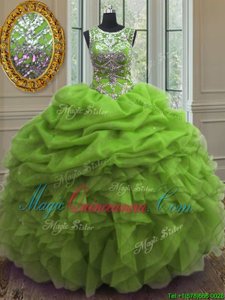 Pick Ups Ball Gowns Quinceanera Dresses Scoop Organza Sleeveless Floor Length Lace Up
