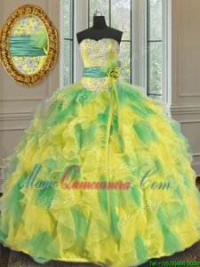 Fancy Ball Gowns Quinceanera Dress Multi-color Halter Top Organza Sleeveless Floor Length Lace Up