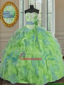 Extravagant Multi-color Vestidos de Quinceanera Military Ball and Sweet 16 and Quinceanera and For with Beading and Appliques and Ruffles and Sashes|ribbons and Hand Made Flower Sweetheart Sleeveless Lace Up
