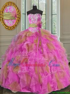 Sleeveless Lace Up Floor Length Beading and Ruffles and Sashes|ribbons Sweet 16 Dress