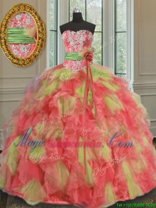 Multi-color Ball Gowns Sweetheart Sleeveless Organza Floor Length Lace Up Beading and Ruffles and Sashes|ribbons Quinceanera Dress