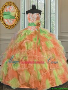 Dazzling Ball Gowns 15 Quinceanera Dress Multi-color Sweetheart Organza Sleeveless Floor Length Lace Up