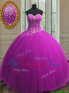 Fantastic Purple Sleeveless Beading and Sequins Floor Length Sweet 16 Dresses