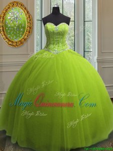 Nice Sweetheart Sleeveless Tulle Quinceanera Gowns Beading and Sequins Lace Up