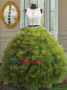 Glamorous Scoop Olive Green Sleeveless Organza Clasp Handle Sweet 16 Dresses for Military Ball and Sweet 16 and Quinceanera