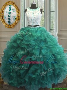 Scoop Sleeveless Clasp Handle Sweet 16 Dresses Turquoise Organza