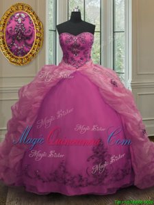 Sweetheart Sleeveless Organza 15 Quinceanera Dress Beading and Appliques and Pick Ups Court Train Lace Up