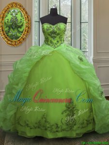 Sweetheart Sleeveless Organza Ball Gown Prom Dress Beading and Appliques and Pick Ups Court Train Lace Up