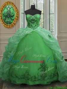 Pick Ups Apple Green Sleeveless Organza Court Train Lace Up Quinceanera Dress for Military Ball and Sweet 16 and Quinceanera