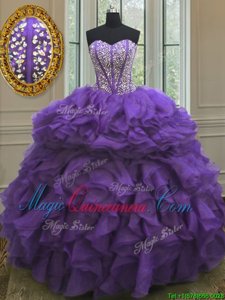 Designer Ball Gowns 15 Quinceanera Dress Eggplant Purple Sweetheart Organza Sleeveless Floor Length Lace Up