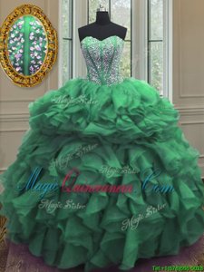 Floor Length Ball Gowns Sleeveless Green Quinceanera Dresses Lace Up