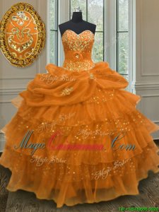 Pick Ups Ruffled Floor Length Orange Quinceanera Dresses Sweetheart Sleeveless Lace Up