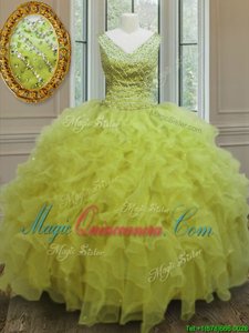Wonderful Sleeveless Beading and Ruffles Zipper Vestidos de Quinceanera