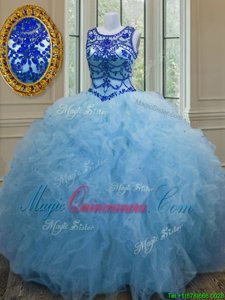 Sweet Floor Length Baby Blue Quinceanera Dress Scoop Sleeveless Lace Up