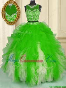 Ball Gown Prom Dress Military Ball and Sweet 16 and Quinceanera and For with Beading and Ruffles Scoop Sleeveless Zipper