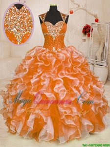 Floor Length Multi-color 15th Birthday Dress Organza Sleeveless Beading and Ruffles