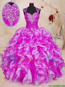 Fuchsia Sweetheart Lace Up Beading and Ruffles Sweet 16 Quinceanera Dress Sleeveless