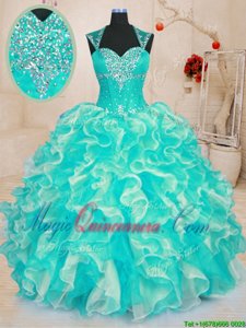 Floor Length Ball Gowns Sleeveless Turquoise 15 Quinceanera Dress Lace Up