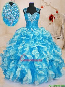 Shining Organza Sleeveless Floor Length Sweet 16 Dress and Beading and Ruffles