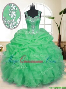 Adorable Organza Zipper Quinceanera Gowns Sleeveless Floor Length Beading and Ruffles and Pick Ups