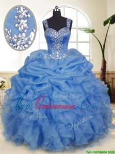 New Arrival Pick Ups Floor Length Blue Sweet 16 Dresses Straps Sleeveless Zipper