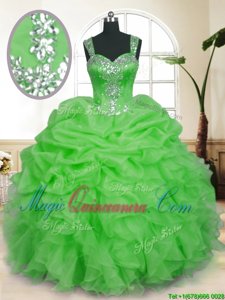 Pick Ups Floor Length Quince Ball Gowns Straps Sleeveless Zipper