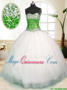 Hot Selling Floor Length Zipper Vestidos de Quinceanera White and In for Military Ball and Sweet 16 and Quinceanera with Beading