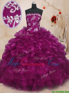 Eye-catching Fuchsia Sleeveless Organza Lace Up Quinceanera Gown for Military Ball and Sweet 16 and Quinceanera