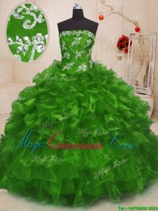 Sleeveless Organza Floor Length Lace Up Ball Gown Prom Dress in for with Beading and Appliques