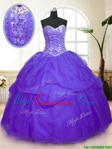 Sequins Pick Ups Floor Length Ball Gowns Sleeveless Purple Quinceanera Dresses Lace Up
