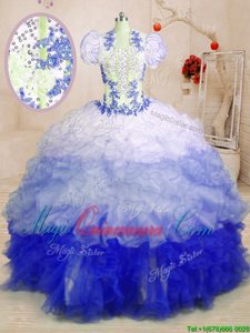 Multi-color Ball Gowns Beading and Appliques and Ruffles Quinceanera Dress Lace Up Organza Sleeveless With Train