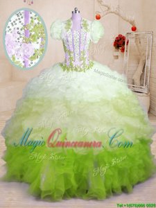 Modest Multi-color Sleeveless Organza Brush Train Lace Up 15 Quinceanera Dress for Military Ball and Sweet 16 and Quinceanera