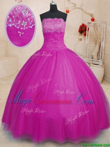 Low Price Tulle Sleeveless Floor Length Ball Gown Prom Dress and Beading