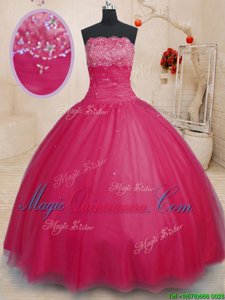 Off The Shoulder Sleeveless Lace Up Quinceanera Gown Coral Red Tulle