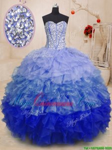Super Floor Length Lace Up Sweet 16 Dress Multi-color and In for Military Ball and Sweet 16 and Quinceanera with Beading and Ruffles