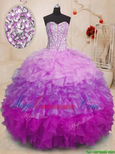 Modern Multi-color Sleeveless Floor Length Beading and Ruffles Lace Up Sweet 16 Dresses