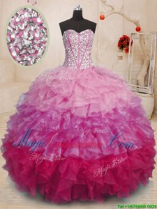 Elegant Sleeveless Organza Floor Length Lace Up Quinceanera Gowns in Multi-color for with Beading and Ruffles