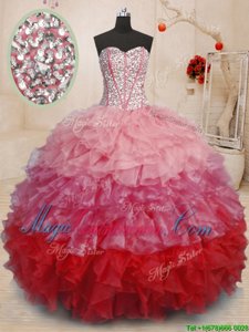 Dramatic Multi-color Lace Up Sweet 16 Quinceanera Dress Beading and Ruffles Sleeveless Floor Length