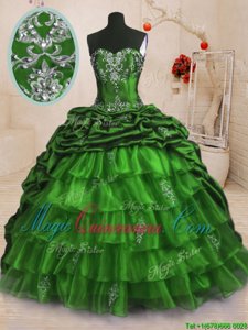 Organza and Taffeta Lace Up Vestidos de Quinceanera Sleeveless With Train Sweep Train Beading and Appliques and Ruffled Layers and Pick Ups