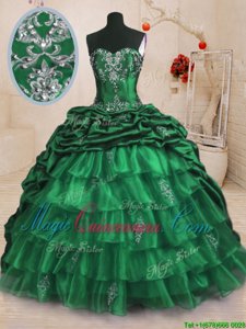Flare Sleeveless Sweep Train Lace Up With Train Beading and Appliques and Ruffled Layers and Pick Ups Ball Gown Prom Dress