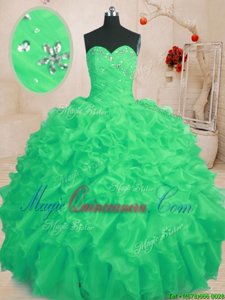 Decent Green Quinceanera Gowns Military Ball and Sweet 16 and Quinceanera and For with Beading and Ruffles Sweetheart Sleeveless Lace Up