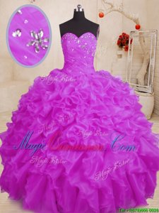 Glittering Beading and Ruffles Sweet 16 Dresses Purple Lace Up Sleeveless Floor Length