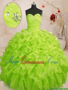 Sleeveless Lace Up Floor Length Beading and Ruffles Quinceanera Dress